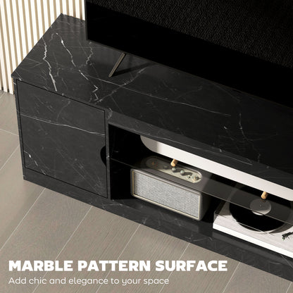HOMCOM TV Stand Cabinet, Marble Effect TV Unit for up to 55" TVs with Glass Shelf and Storage Cabinet, Entertainment Unit for Living Room, Bedroom, Black
