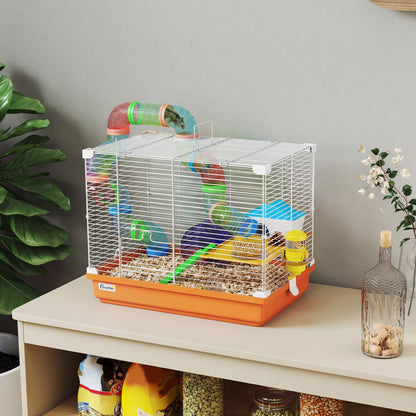 PawHut 2 Tier Hamster Cage, Gerbil Cage with Handle, Exercise Wheels, Tunnel, Water Bottle, Dishes, Ladder, for Dwarf--ChewyGames-ChewyGames