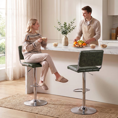 HOMCOM Bar Stools Modern PU Leather Adjustable Breakfast Bar Stools Backrest Set of 2 Green