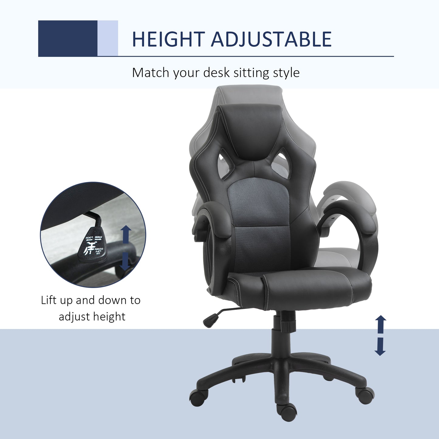 Vinsetto Office Chair Faux Leather Swivel Computer Desk Chair for Home Office with Wheels Armrests Black