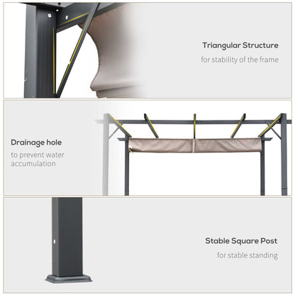 Outsunny 3m x 3m Pergola - Retractable Aluminium 3x3 Garden Shade for Outdoor BBQ & Gatherings, Family Use, Brown