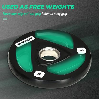 SPORTNOW Two 5kg Olympic Weight Plates, Tri-Grip Rubber-Coated Barbell Weights, with 5cm Holes, for Home, Gym, Office