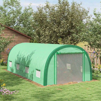 Outsunny 6 x 3(m) Polytunnel Greenhouse with Upgraded Structure, Mesh Door and Windows, 15 Plant Labels, Green