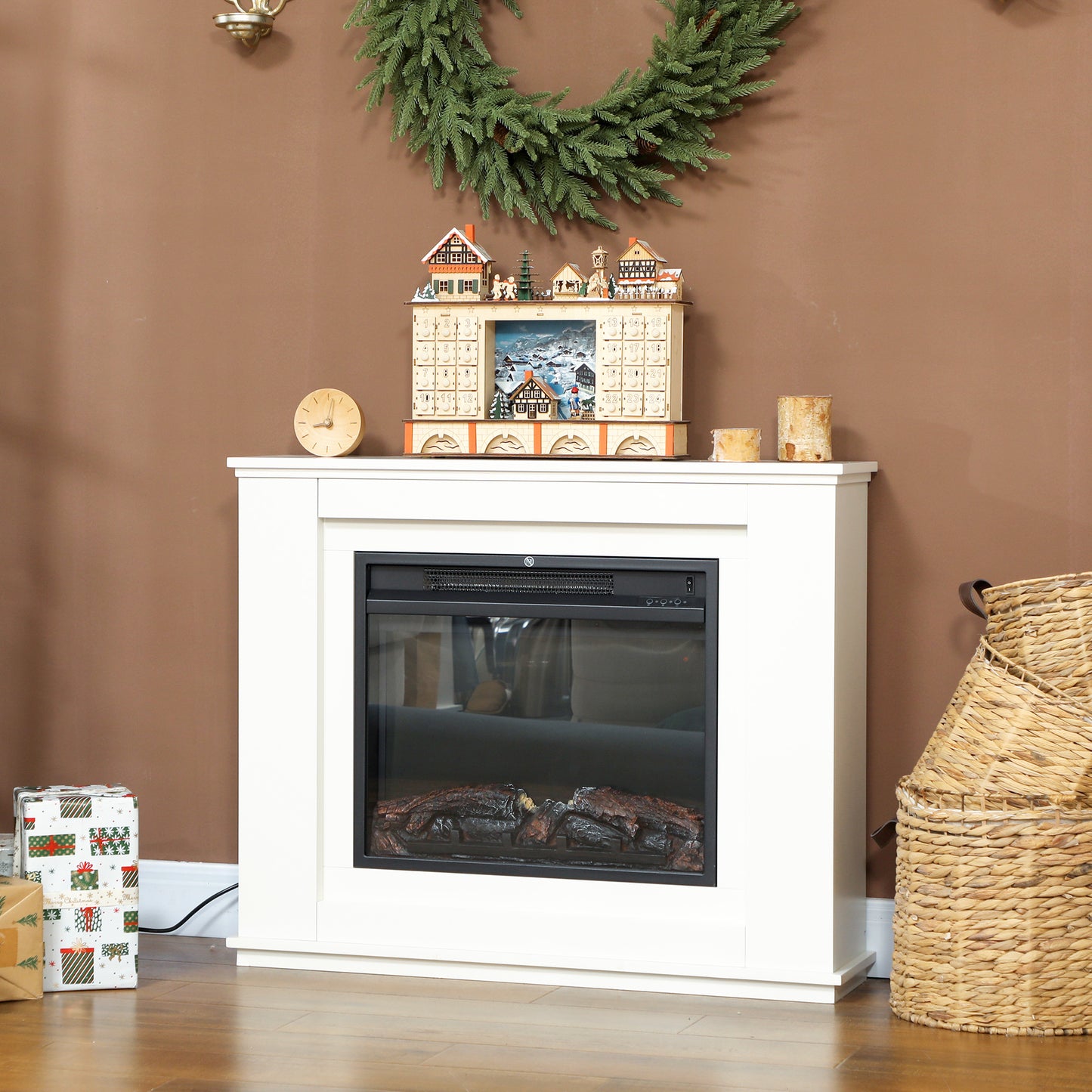 HOMCOM 2000W 6824 BTU Faux Flame Fireplace - White