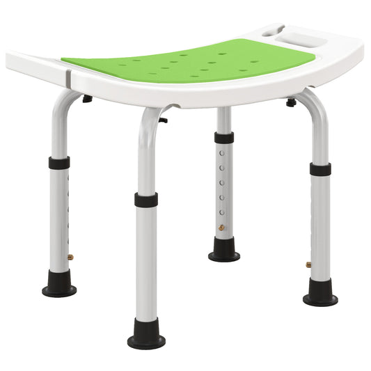 HOMCOM Shower Chair, Adjustable Height Shower Stool with Aluminium Frame and Non-Slip Feet, Bathtub Stool Seat with Padded Seat for Elderly Disabled Handicap, Green