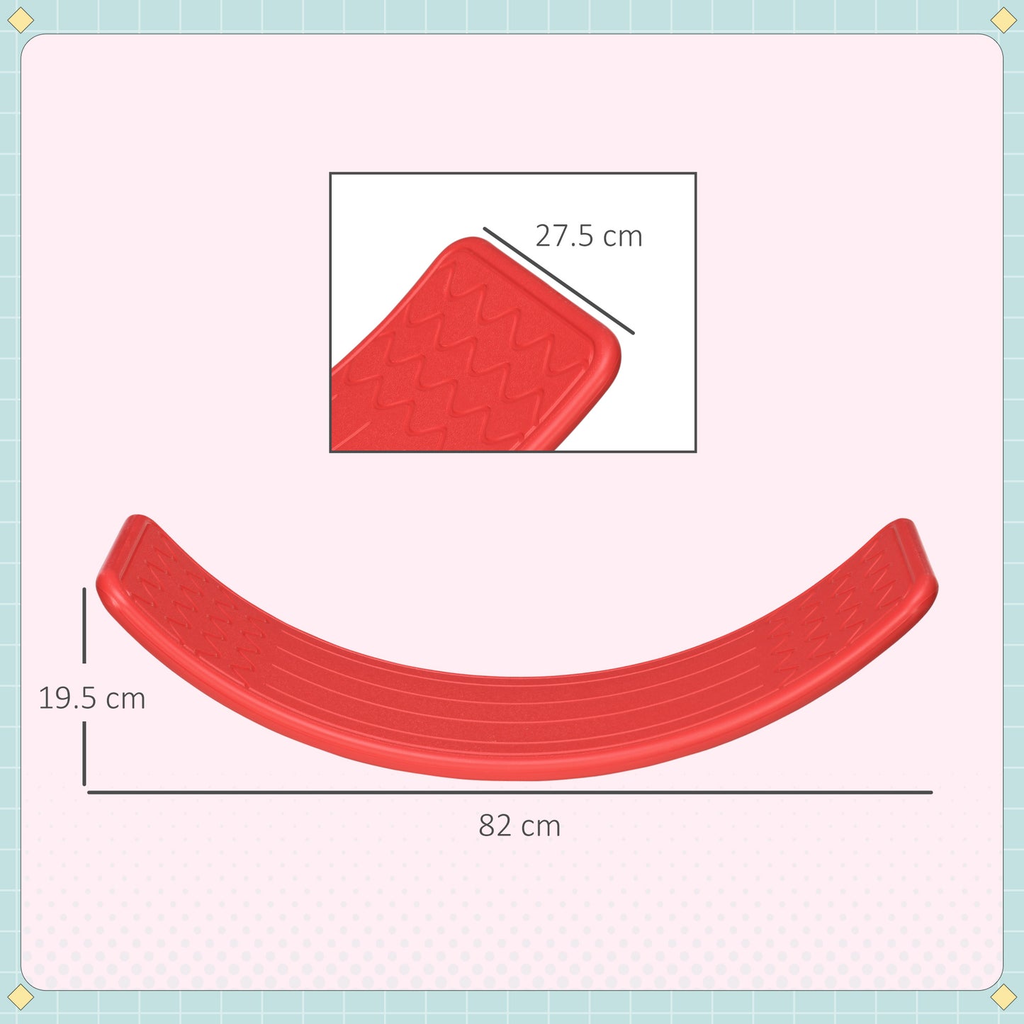 ZONEKIZ Balance Board Kids Wobble Board, Sensory Training Rocking Toy for Children, Nursery Toy, for Ages 3-6 Years, 82 x 27.5 x 19.5cm - Red