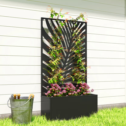 Outsunny Metal Garden Bed for Garden with Trellis, Wall Mounted or Freestanding Raised Planter with Privacy Screen