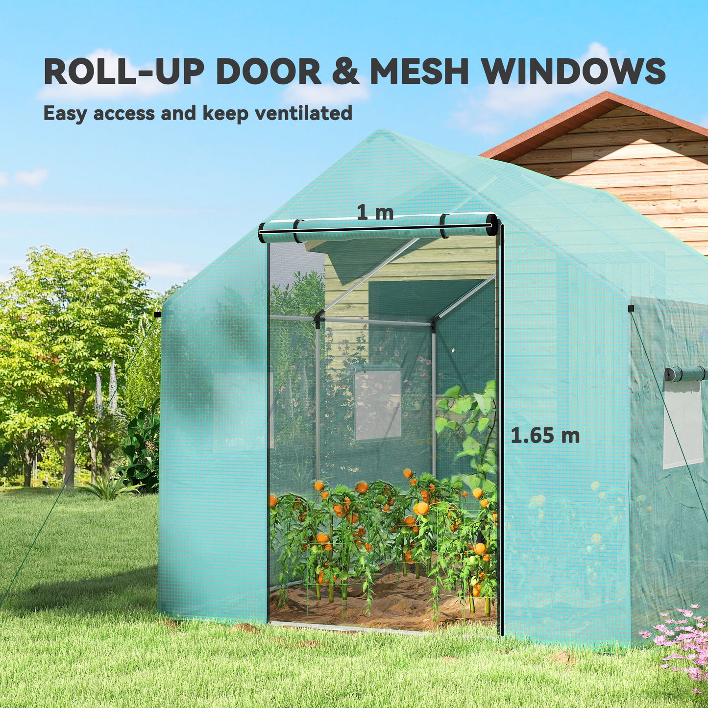 Outsunny Polyethylene Walk-in Polytunnel Greenhouse, 2 x 3(m), Green