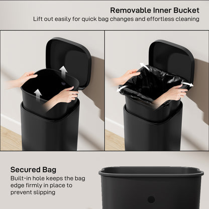 HOMCOM 30L Kitchen Bin, Compact Pedal Bin with Soft-Close and Stay-Open Lid, Removable Bucket for Kitchen, Home, Office, Black