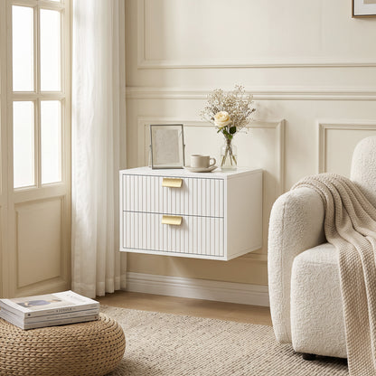 HOMCOM Modern Floating Nightstands Set of 2, Wall Mounted Bedside Tables with 2 Drawers, White