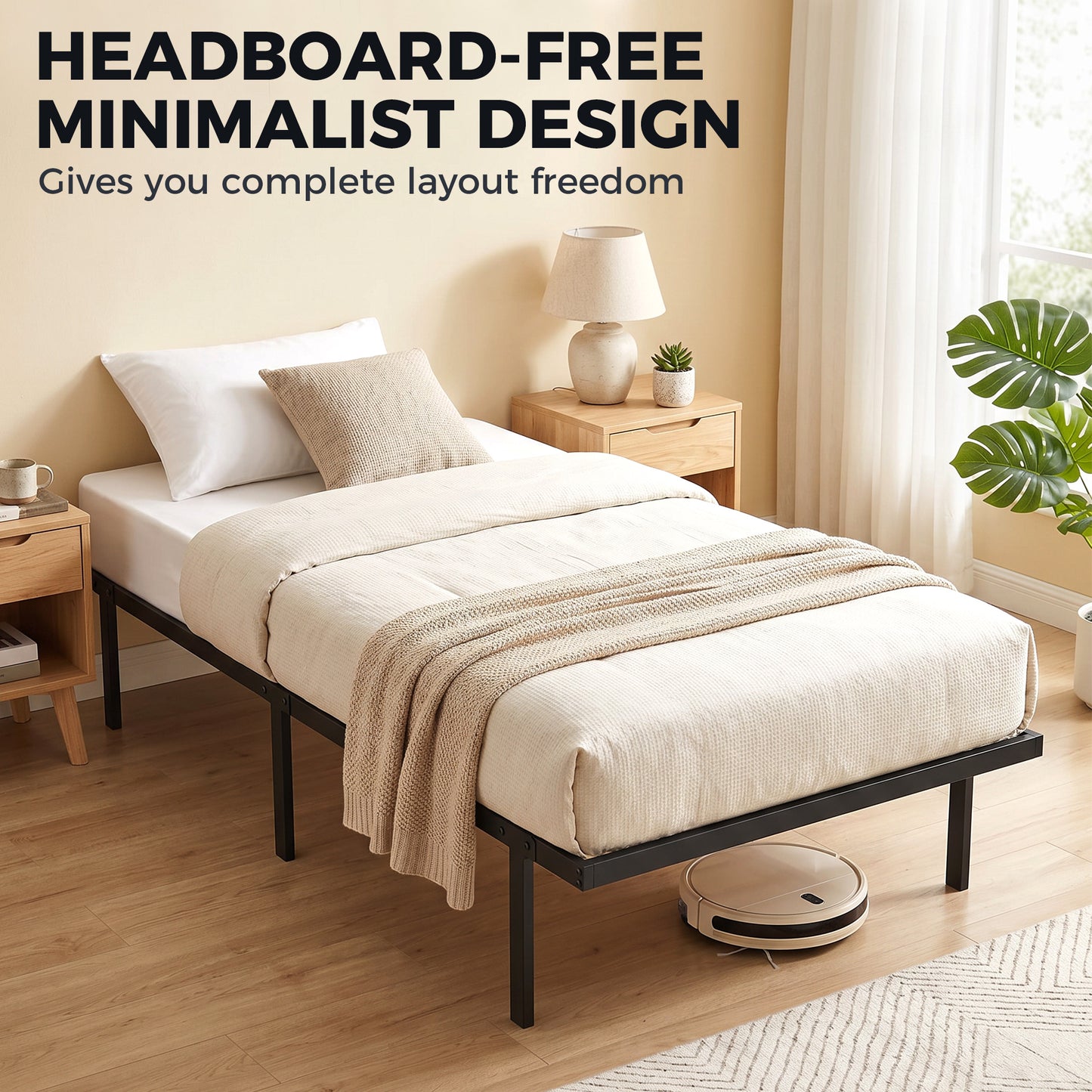 HOMCOM 3ft Single Bed Frame with Underbed Storage, Metal Platform Bed Frame with Steel Slat Support, No Box Spring Needed