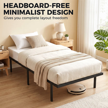 HOMCOM 3ft Single Bed Frame with Underbed Storage, Metal Platform Bed Frame with Steel Slat Support, No Box Spring Needed