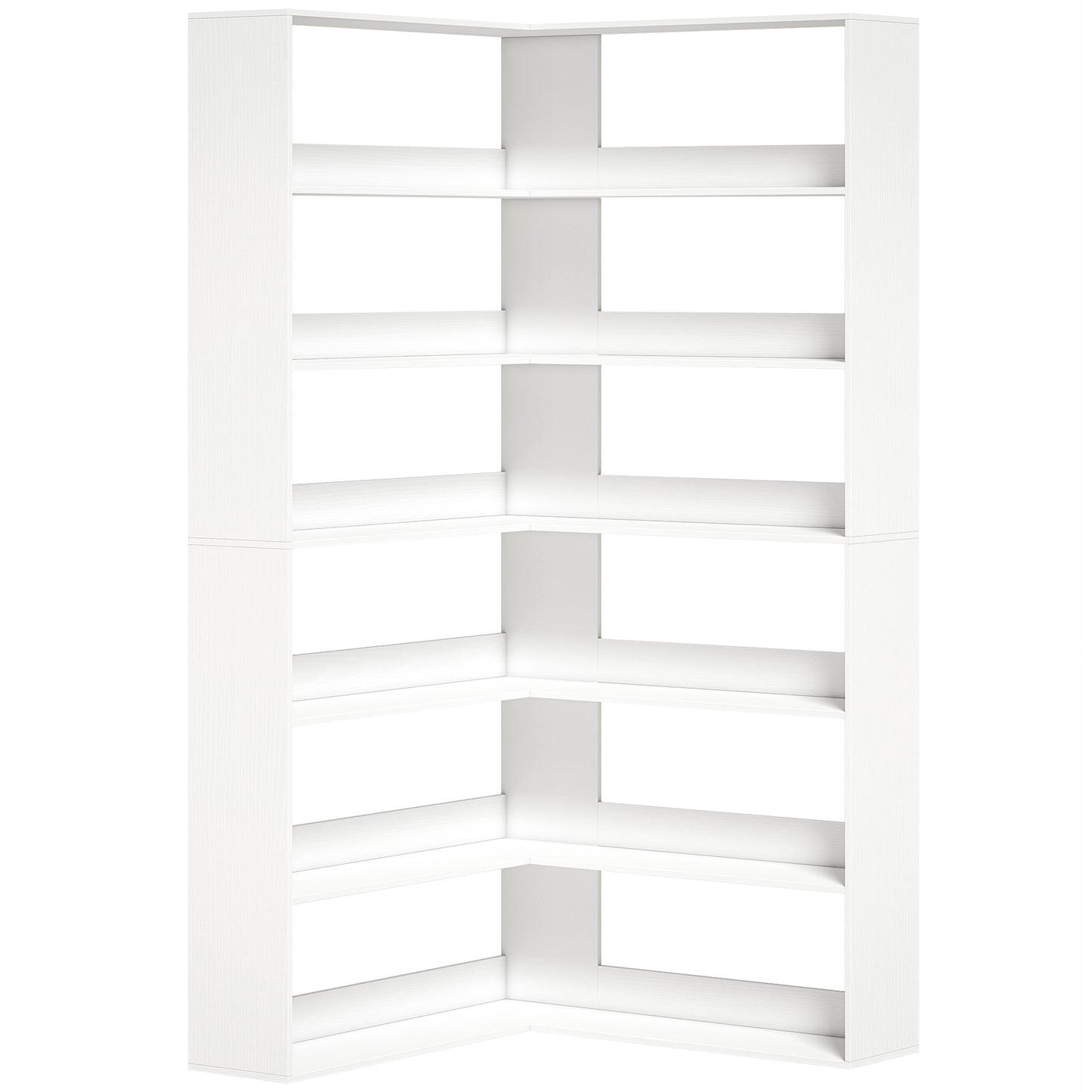 HOMCOM 7 Tiers Bookshelf, L-Shaped Corner Bookcase with Anti-Slip Rear Guard, White Wood Effect