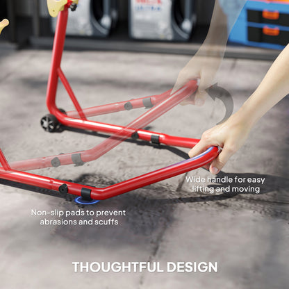 HOMCOM Motorcycle Rear Wheel Stand, 544 kg Capacity Heavy Duty Steel Motorbike Motorcycle Paddock Stand Lift with Adjustable U + L Forks, Wheels, Non-Slip Pads for Workshop Garage Repair, Red