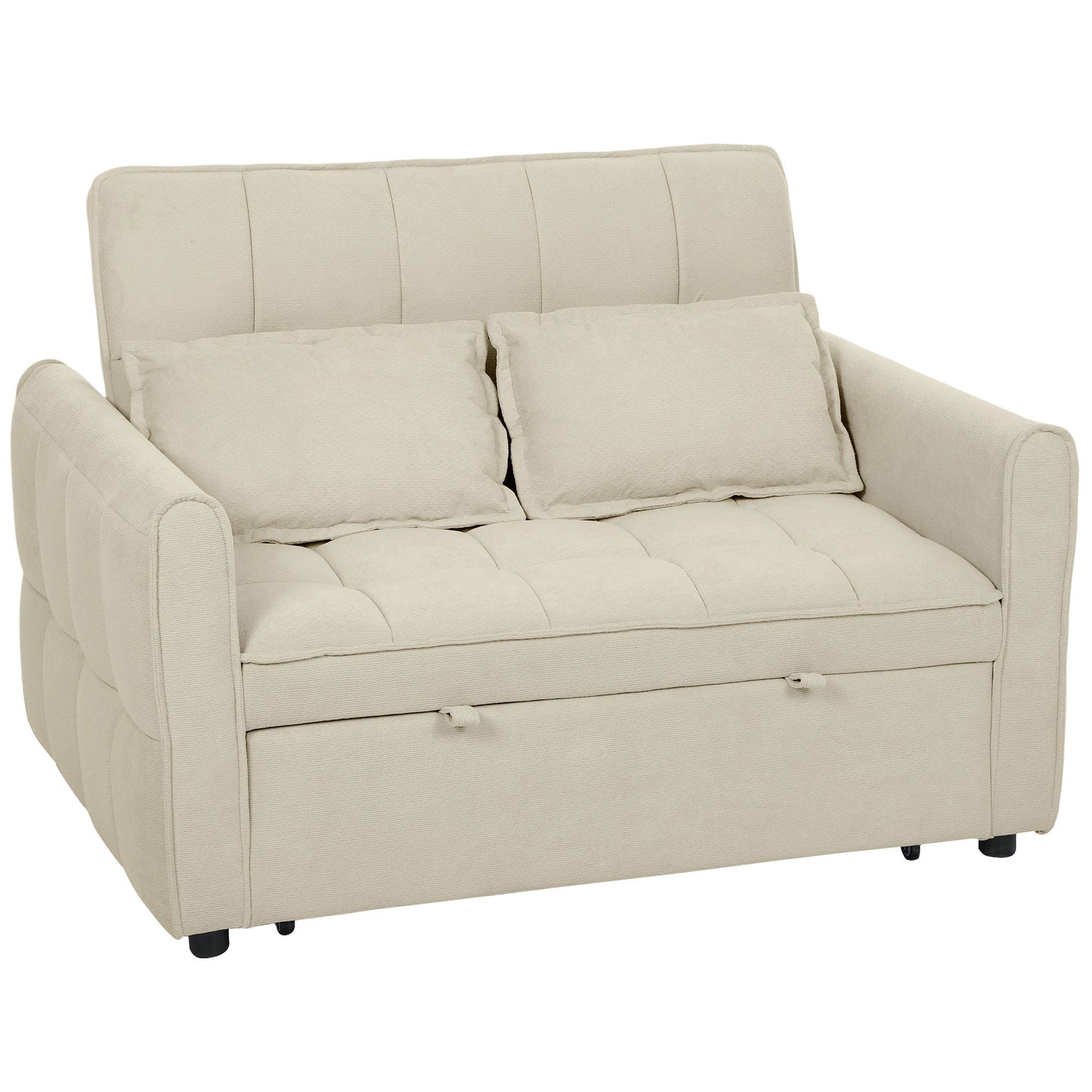 HOMCOM 2 Seater Sofa Bed, 3-in-1 Convertible Sleeper Sofa with Click-clack Adjustable Backrest and 2 Pillows, Light Brown