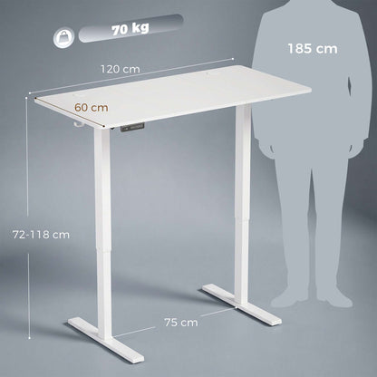 HOMCOM Standing Desk Memory Control Height Adjustable Desk 2 Cable Holes LED Display Sit Stand Desk White