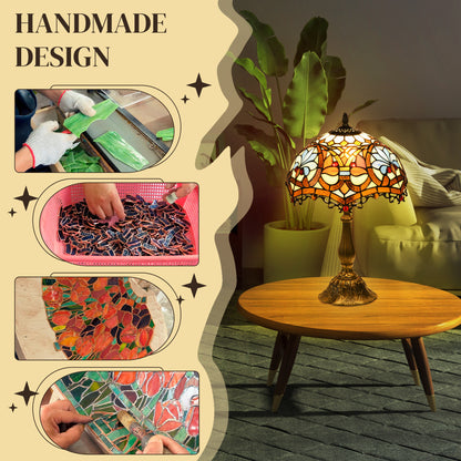 HOMCOM Stained Glass Table Lamp, Handcrafted Artisan Collectible, Suitable for Living Room and Bedside, Multi-Coloured, Ф25 x 45Hcm, Zinc Alloy.
