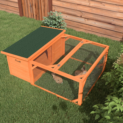 PawHut Rabbit Hutch Outdoor Guinea Pig Hutch with Run Small Animal Off-ground Duck House Hideaway Garden with Openable Roof 125.5 x 100 x 49cm Orange