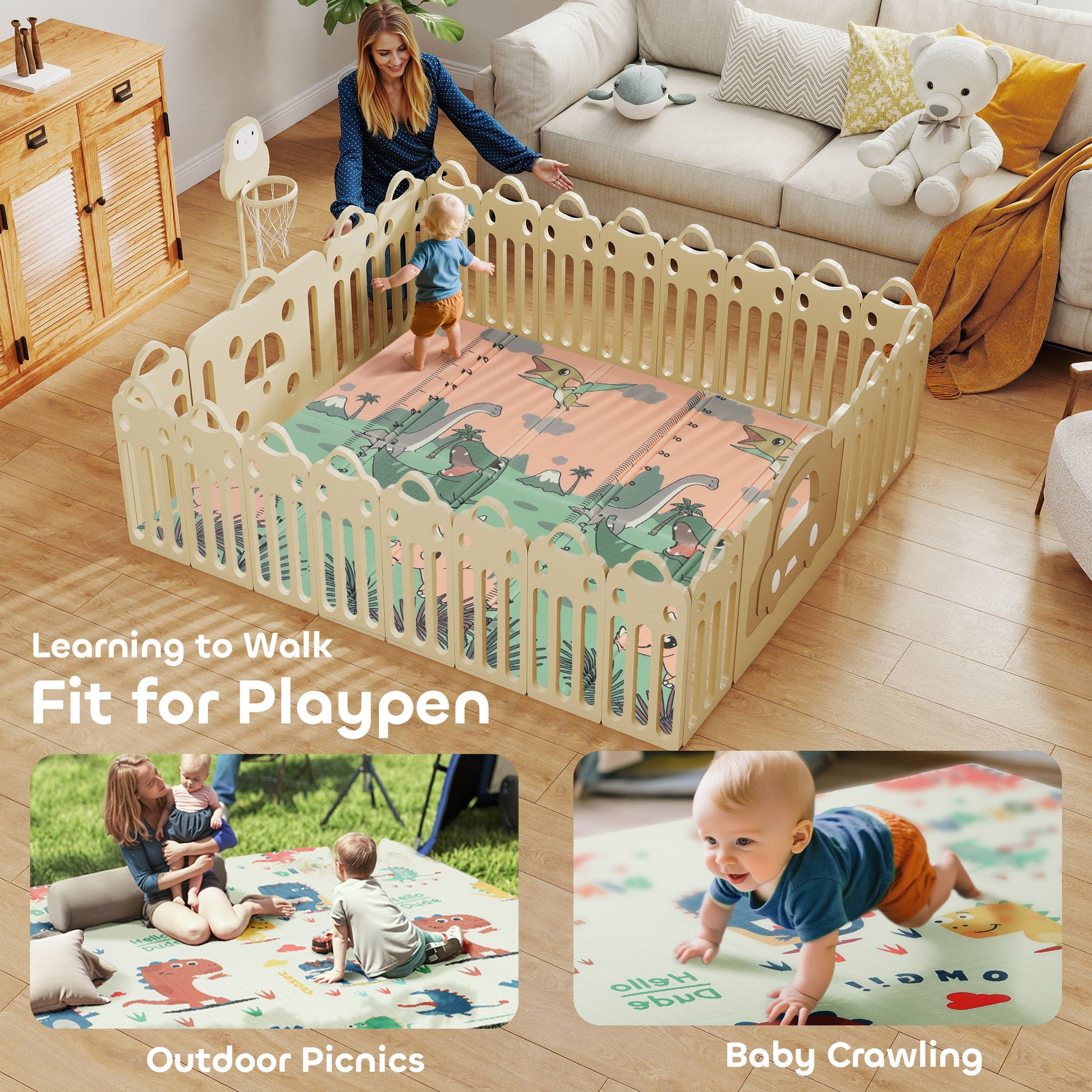 AIYAPLAY Baby Play Mat, Double Sideded Foldable Kids Crawling Mat, Reversible & Waterproof, Dinosaur--ChewyGames-ChewyGames