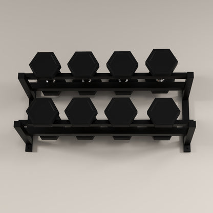 SPORTNOW Wall-Mounted Dumbbell Rack, 2-Tier Weight Stand, Space-Saving and Multi-Functional Steel organiser for Home Gym, Black