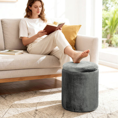 HOMCOM Storage Ottoman Modern Velvet Round Foot Stool for Living Room Bedroom 45 cm Grey