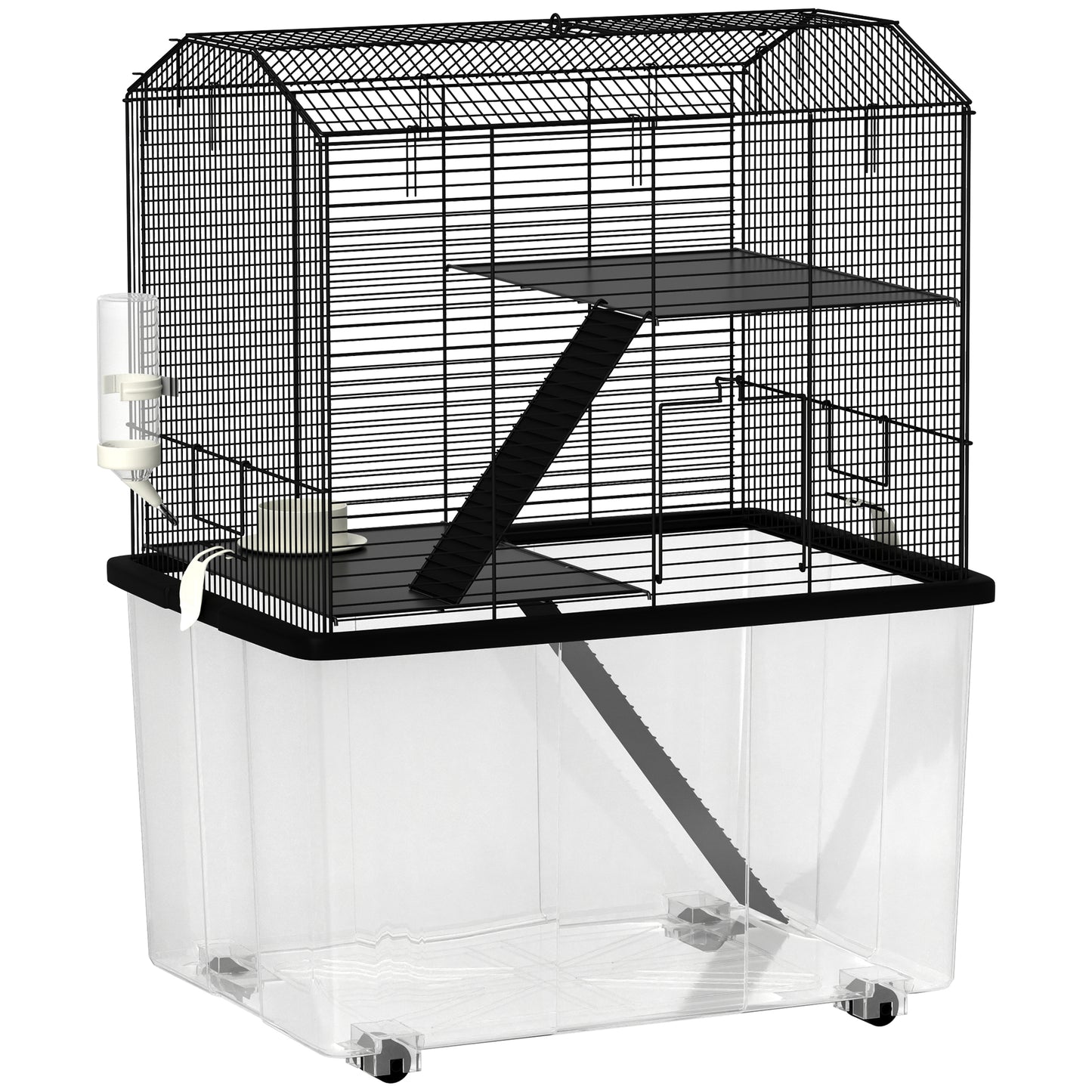 PawHut Three-Tier Gerbil Cage, Hamster Cage for Dwarf Hamster, Syrian Hamster w/ Wheels, Deep Bottom, Food Dish, Water Bottle