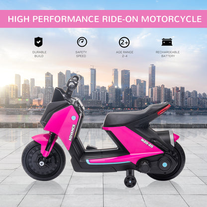 HOMCOM 6V Kids Electric Motorbike Ride On Toy w/ Music LED Lights Training Wheels for Girls Boy 2-4 Years Pink