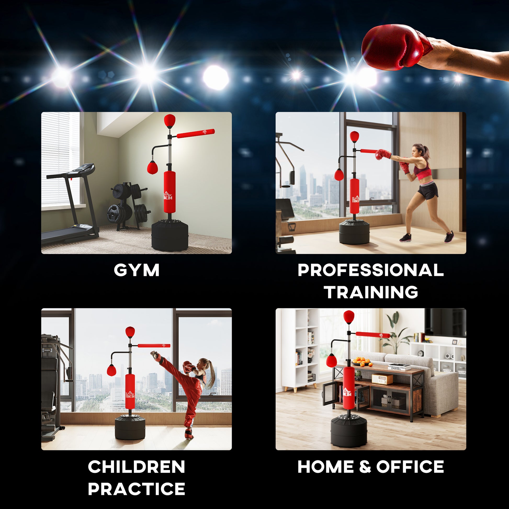 HOMCOM 4-in-1 Boxing Punching Bag, Freestanding with 2 Speed Bals, 360° Reflex Bar, 160-230cm Adjustable Height, Red--ChewyGames-ChewyGames