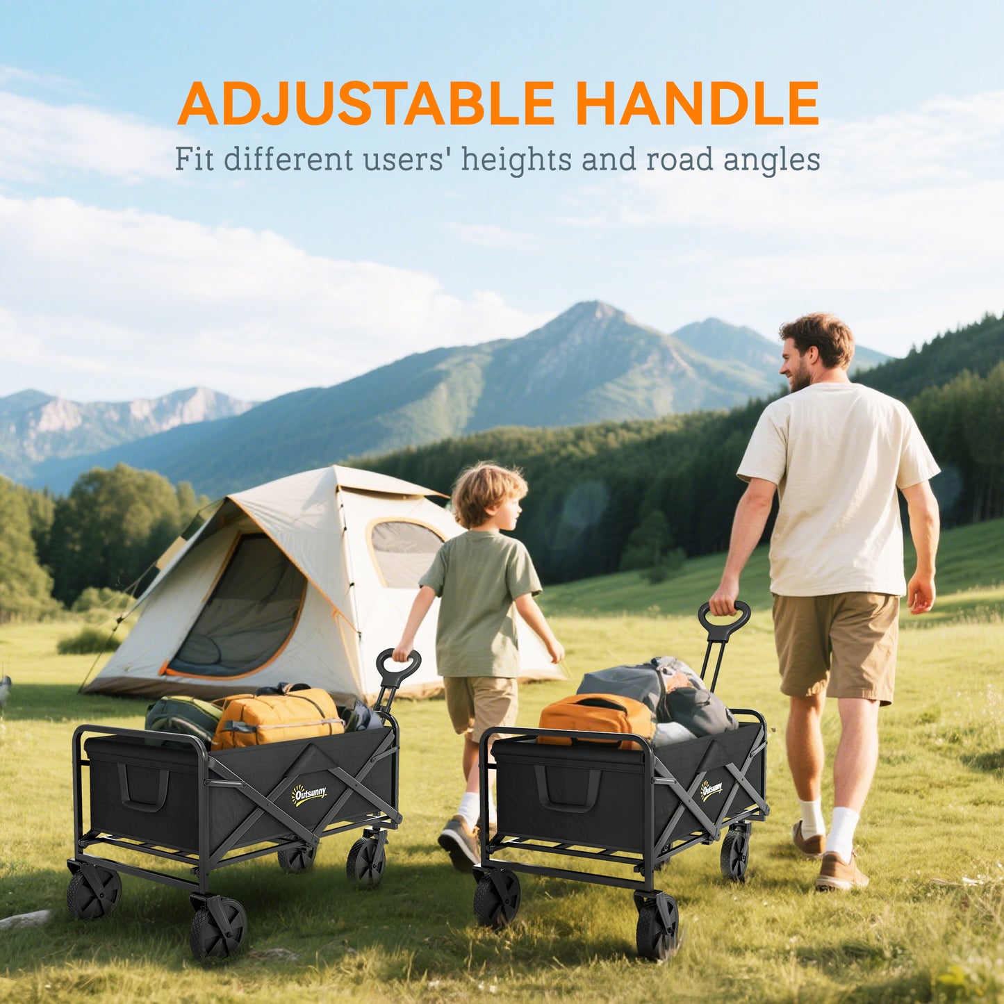 Outsunny Folding Steel Frame Garden Storage Cart, with Wheels and Handle - Black