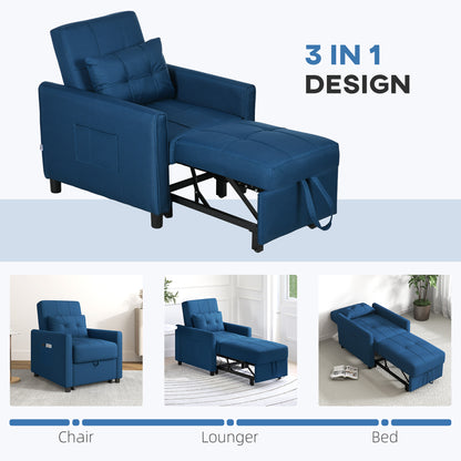 HOMCOM Linen-Look Single Chair Bed with Thick Padding - Blue