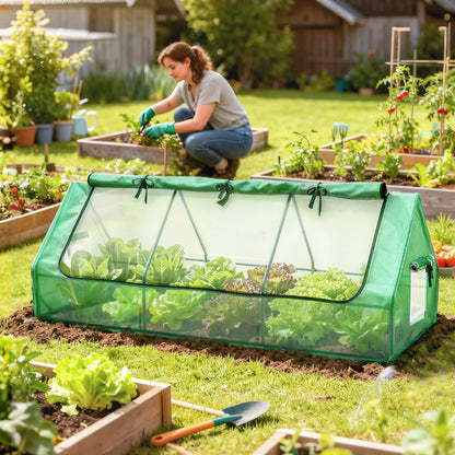 Outsunny Portable Small Polytunnel, Mini Greenhouse with Mesh Windows for Indoor and Outdoor, 240x90x90cm, Green