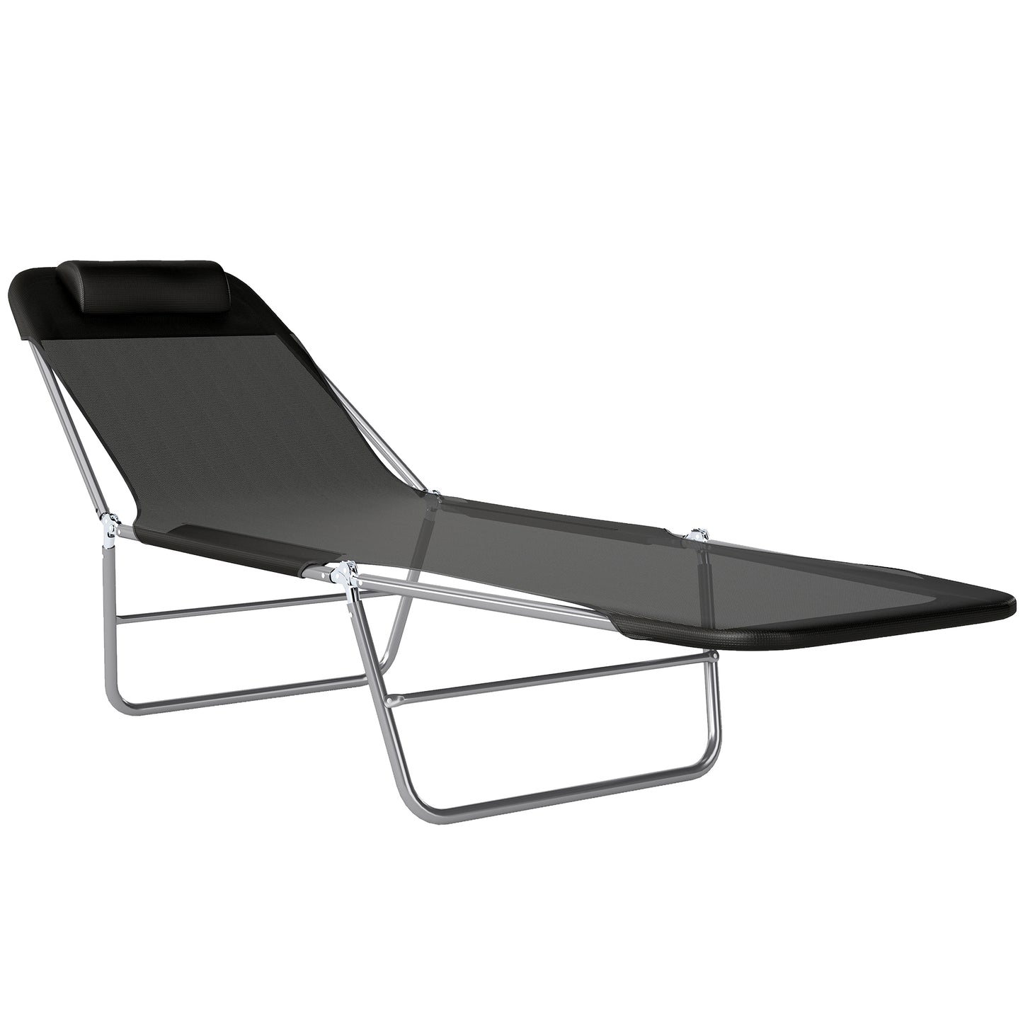 Outsunny Folding Sun Lounger, Texteline Reclining Sun Bed with 5 Position Adjustable Backrest, Headrest, Black-Sunbeds-ChewyGames-ChewyGames