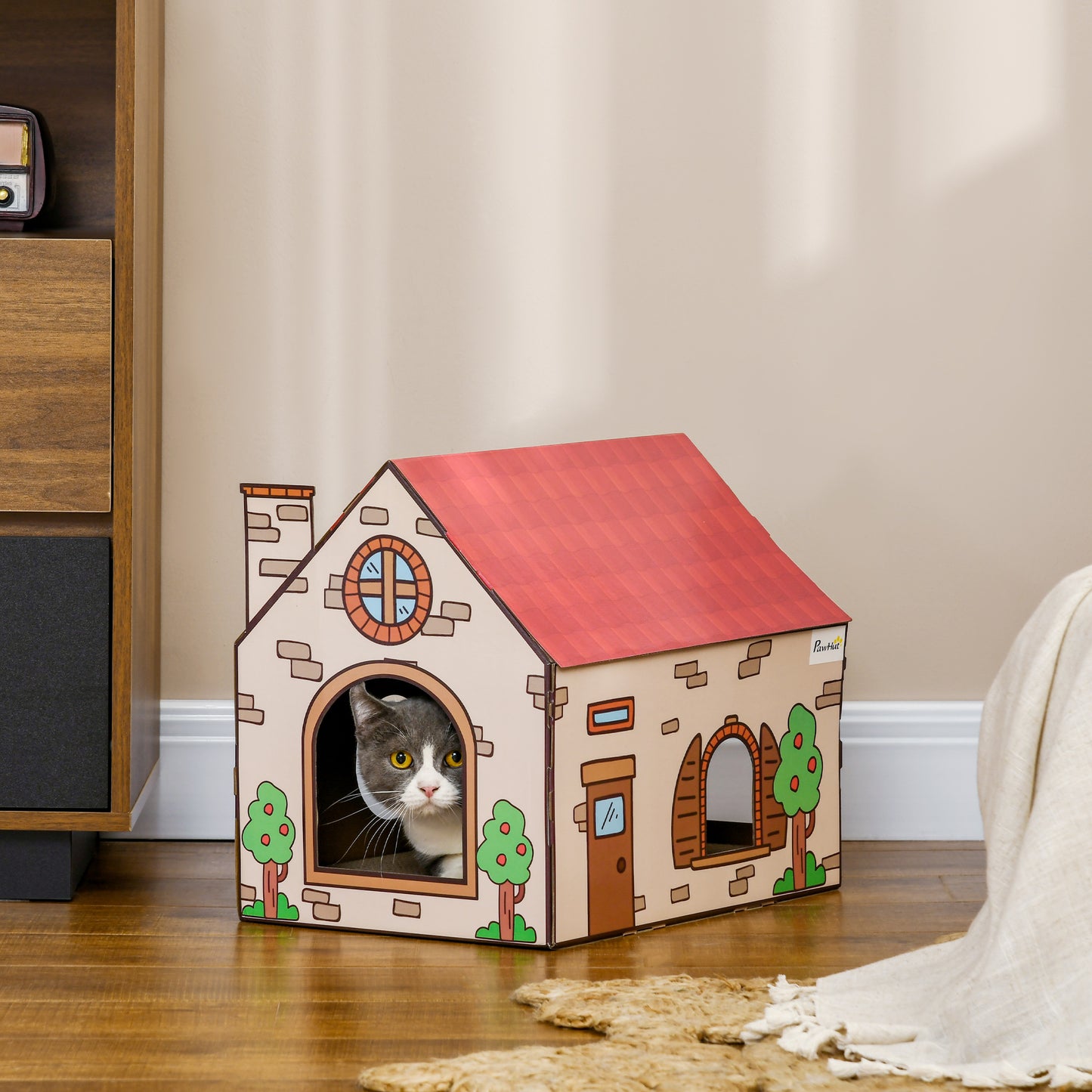 PawHut Two-In-One Cat House, Cat Scratching Board with Scratcher, Catnip, Cat Cardboard Scratcher for Indoor Cats--ChewyGames-ChewyGames