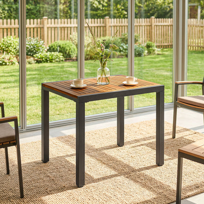 Outsunny Patio Dining Table Expandable Outdoor Dining Table Acacia Wood Top 80-120 cm Natural and Black