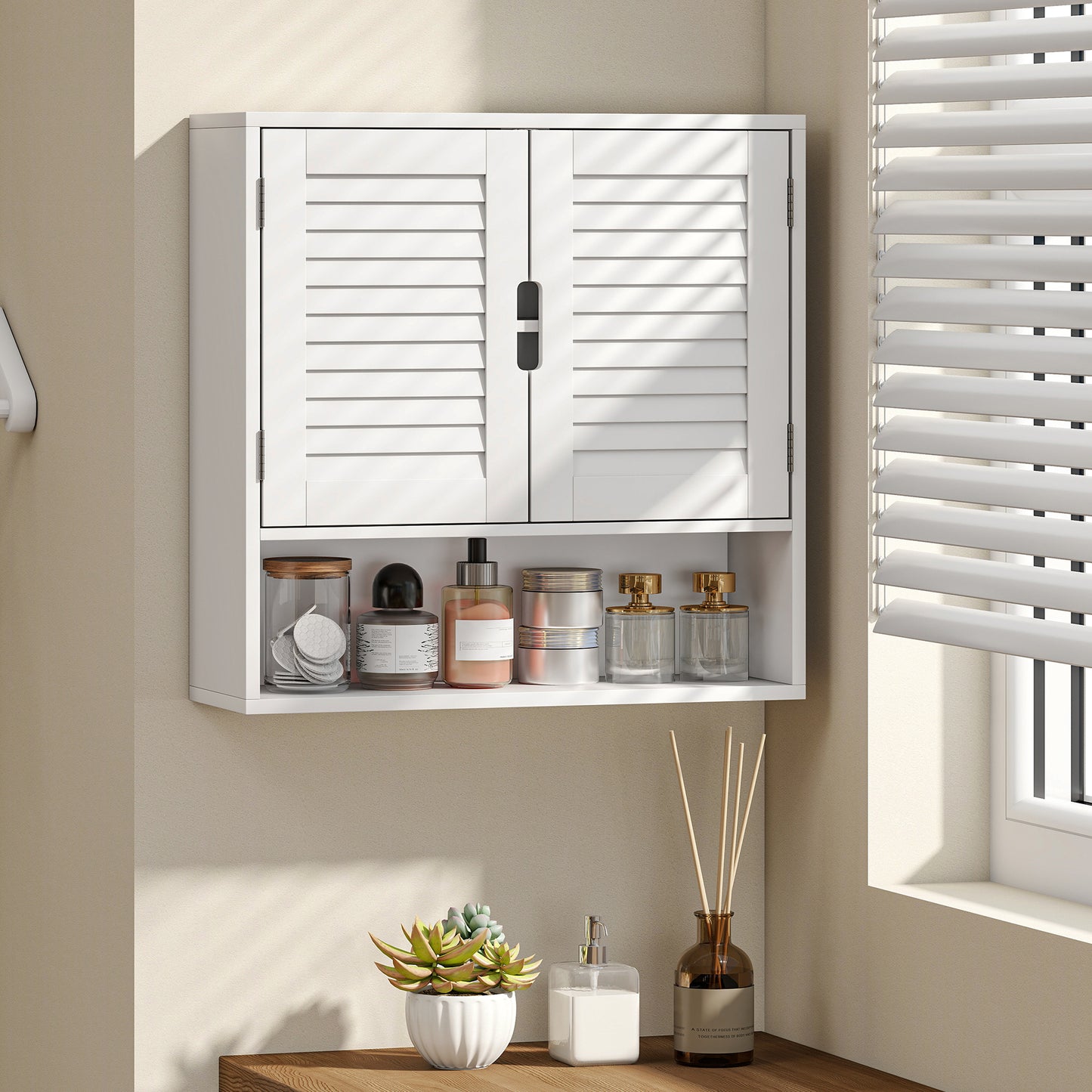 HOMCOM Bathroom Cabinet, Wall Mounted Storage Cabinet with Adjustable Shelves, 60 x 20 x 60 cm, White
