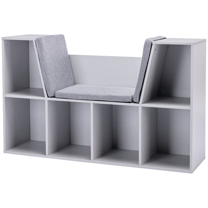 HOMCOM Kids Bookcase Shelf Storage Cabinet Unit, Living Room Sideboard w/ Six Compartments for Toys, Books - Grey