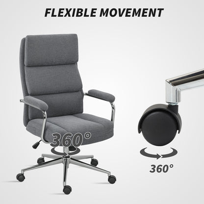 HOMCOM Executive Office Chair, Linen Fabric Computer Desk Chair with Double-Layer Back Cushion, Rocking Function, Height Adjustable for Home, Charcoal Grey