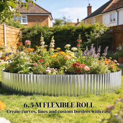 Outsunny Metal Garden Edging Border, 8 in x 21.3 ft Corrugated Heavy Duty Galvanised Steel Lawn Edging, Silver Tone--ChewyGames-ChewyGames