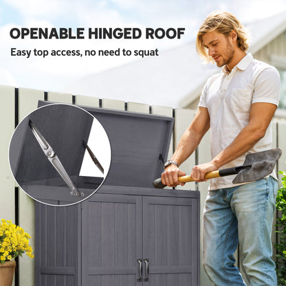 Outsunny Small Shed, Wooden Garden Shed with Openable Hinged Roof and Removable Shelf, Outdoor Tool Storage Cabinet Chest with Double Doors, 74 x 43 x 88 cm, Grey