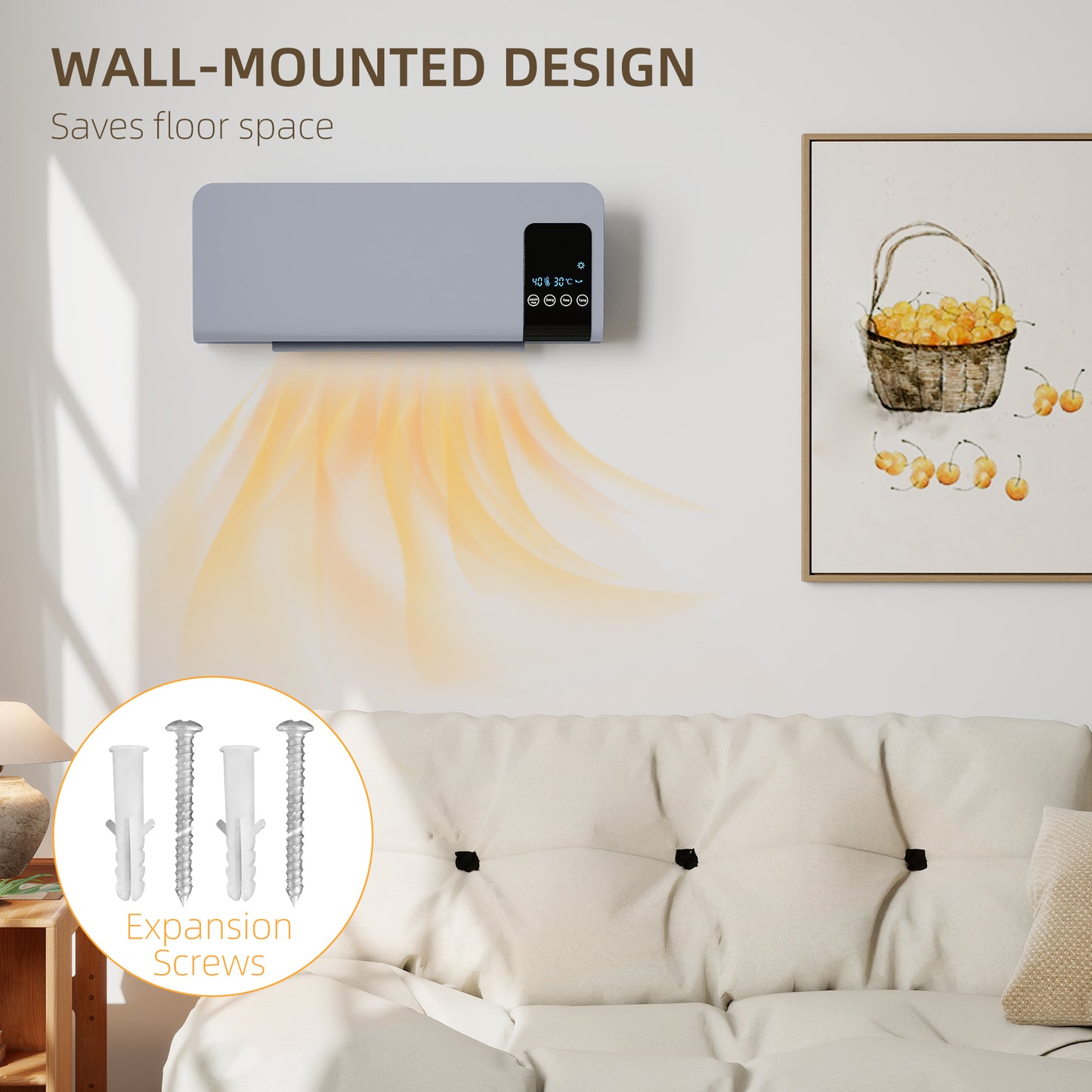 HOMCOM 2000W Wall Mounted Heater, 18-45°C Temperature, Grey