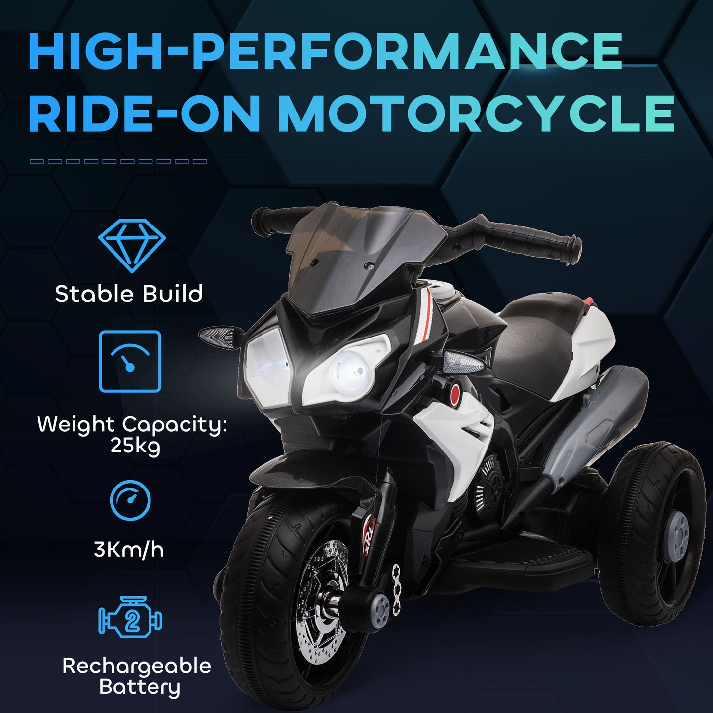 HOMCOM Kids Electric Motorcycle Ride-On Toy, with Three Wheels, Music, Horn, Lights