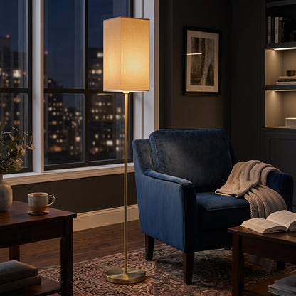 HOMCOM Floor Lamp, Modern Standing Lamp with Linen Shade and Foot Switch, Tall Lamps for Bedroom, Bulb not Included, Gold Tone