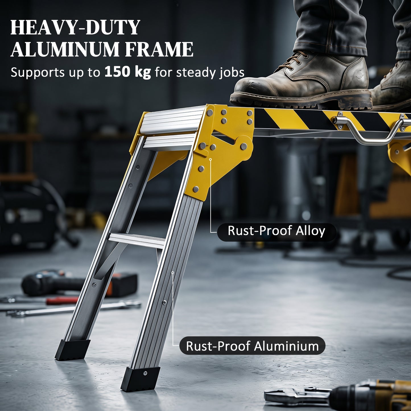 HOMCOM Work Bench, Foldable Aluminium Alloy Tool Stand with Handle, Non Slip, 150 kg, 110 x 32 x 50 cm