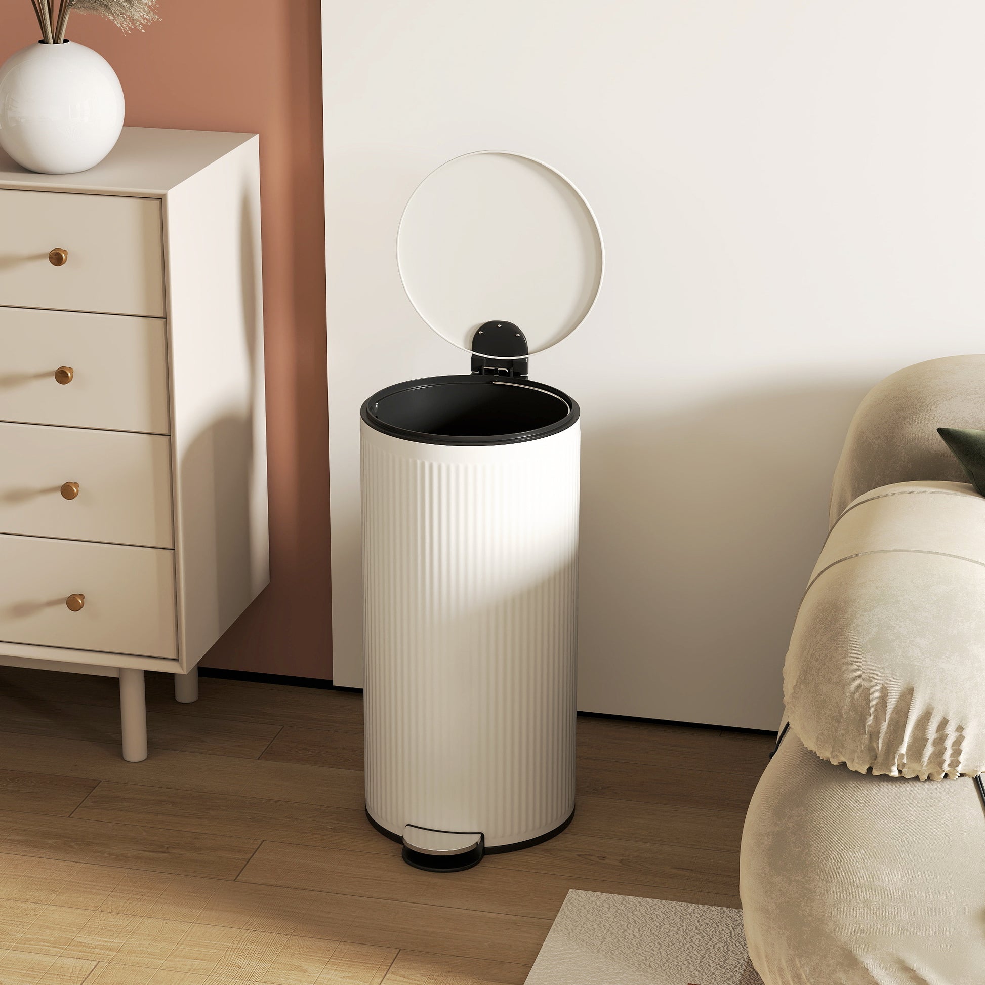 HOMCOM Kitchen Bin, 30 Litre Pedal Rubbish Bin with Removable Bucket, Cream--ChewyGames-ChewyGames