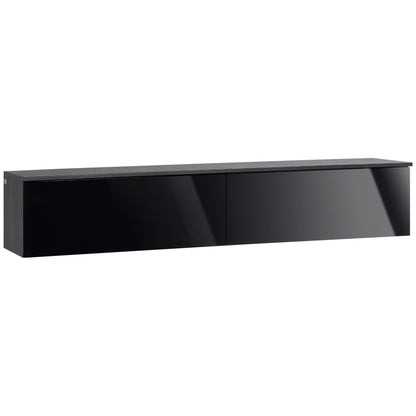 HOMCOM 160cm High Gloss Floating TV Unit Stand for TVs up to 70", Wall Mounted TV Cabinet with Storage Cupboards, Grey and Black