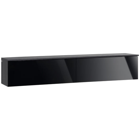 HOMCOM 160cm High Gloss Floating TV Unit Stand for TVs up to 70", Wall Mounted TV Cabinet with Storage Cupboards, Grey and Black