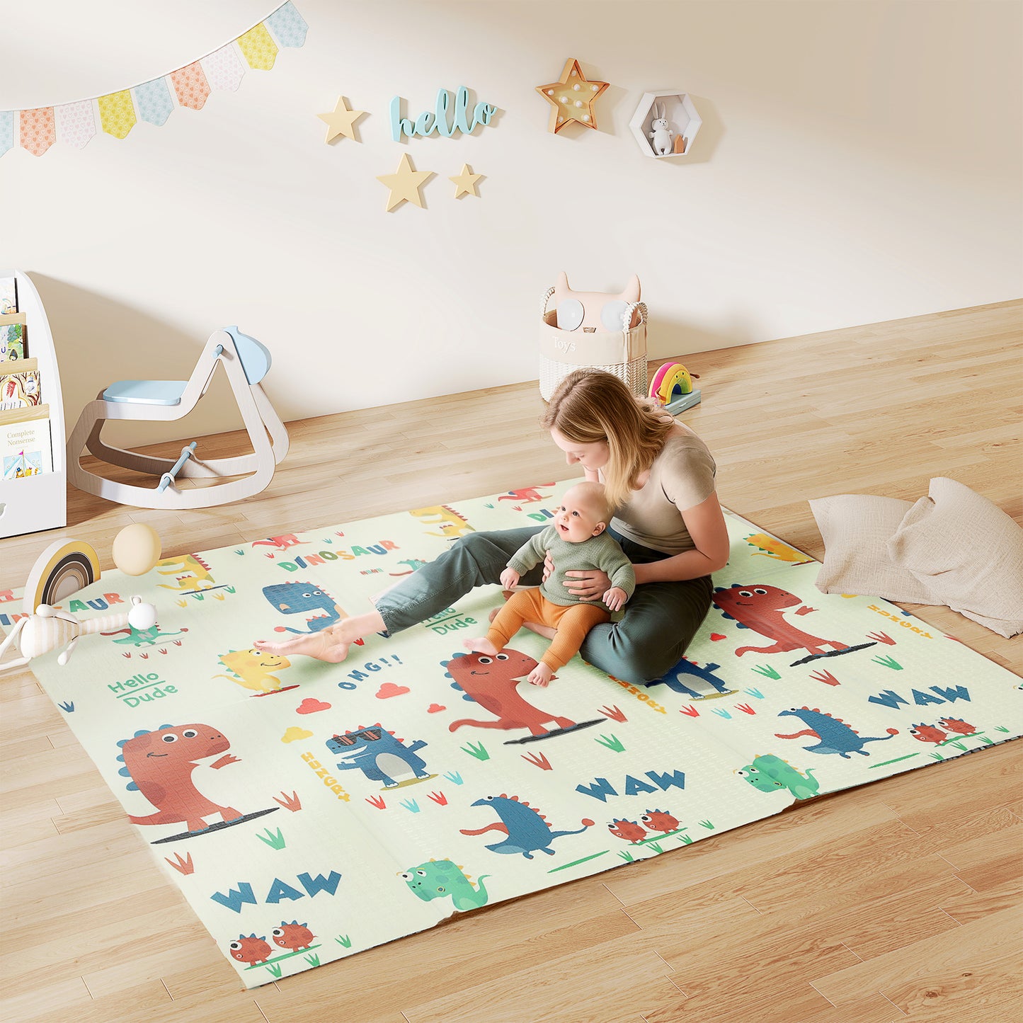 AIYAPLAY Baby Play Mat, Double Sideded Foldable Kids Crawling Mat, Reversible & Waterproof, Dinosaur--ChewyGames-ChewyGames