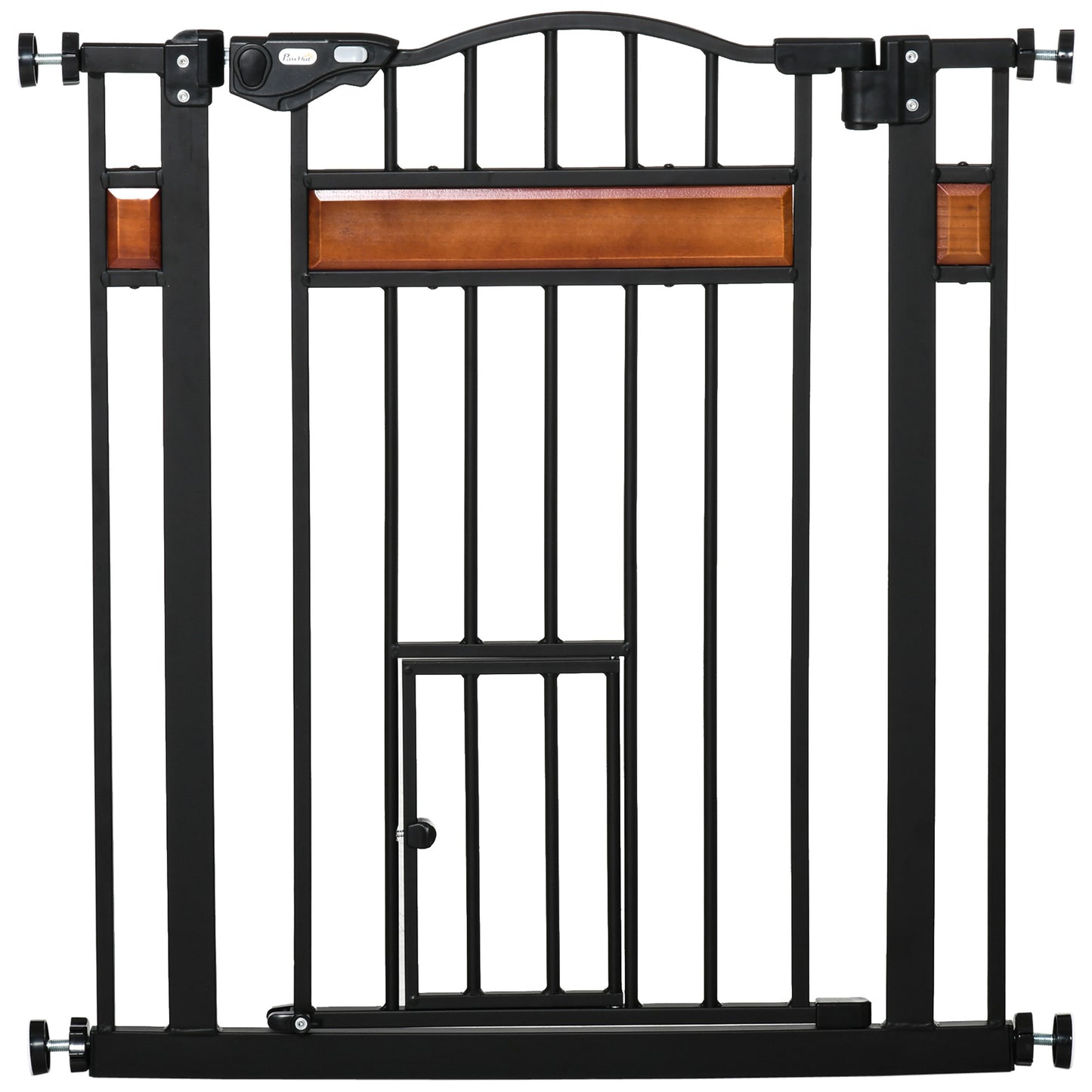 PawHut Pet Gate Safety Gate, with Cat Flap, Auto Close, for Staircases, Doorways, Hallways, 74-80cm Wide - Black--ChewyGames-ChewyGames