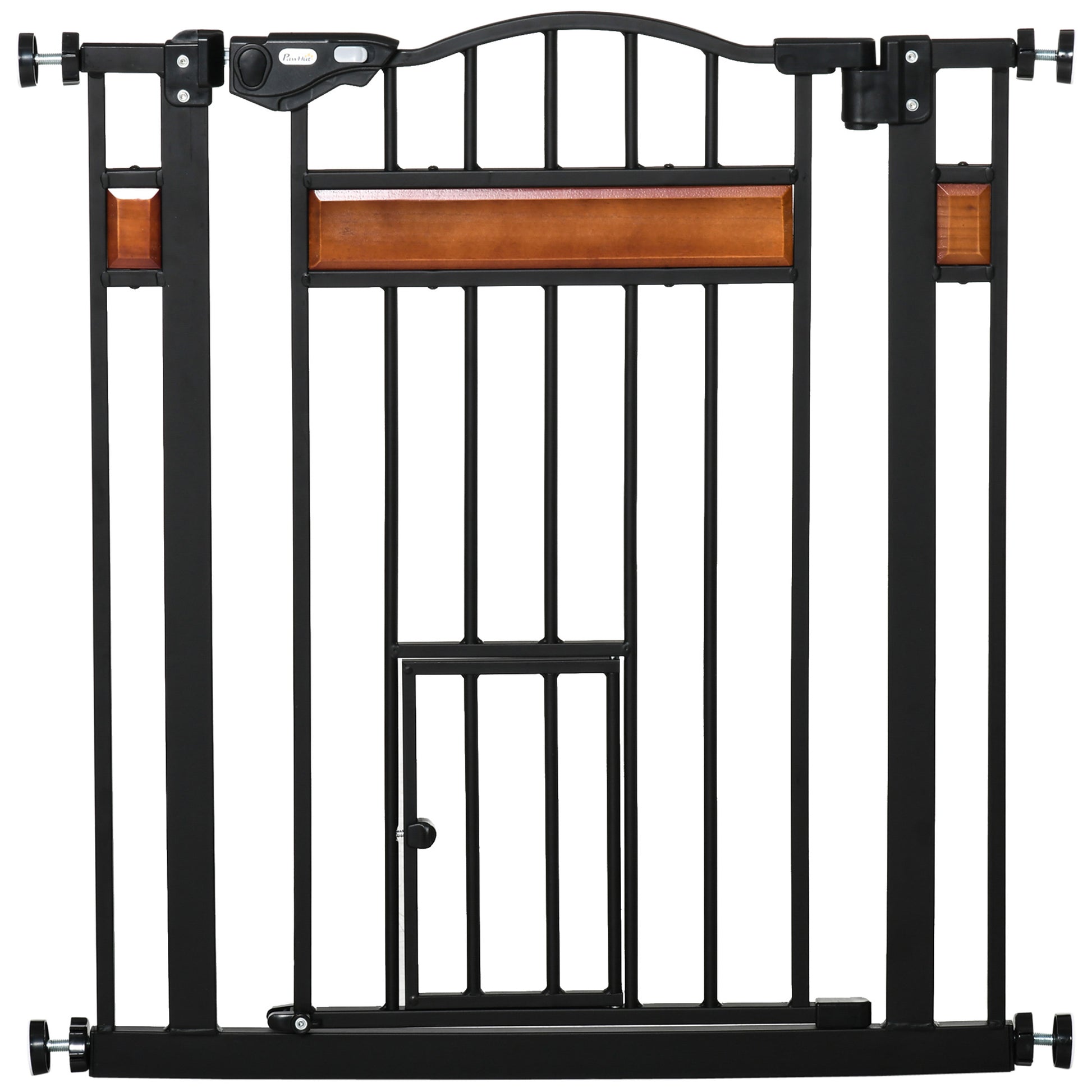 PawHut Pet Gate Safety Gate, with Cat Flap, Auto Close, for Staircases, Doorways, Hallways, 74-80cm Wide - Black--ChewyGames-ChewyGames