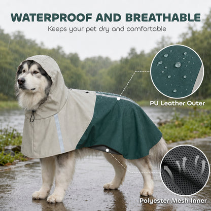 PawHut Dog Raincoat with Hood, Waterproof & Breathable Rain Jacket with Leash Hole, for Extra Large Dogs, Green, XL